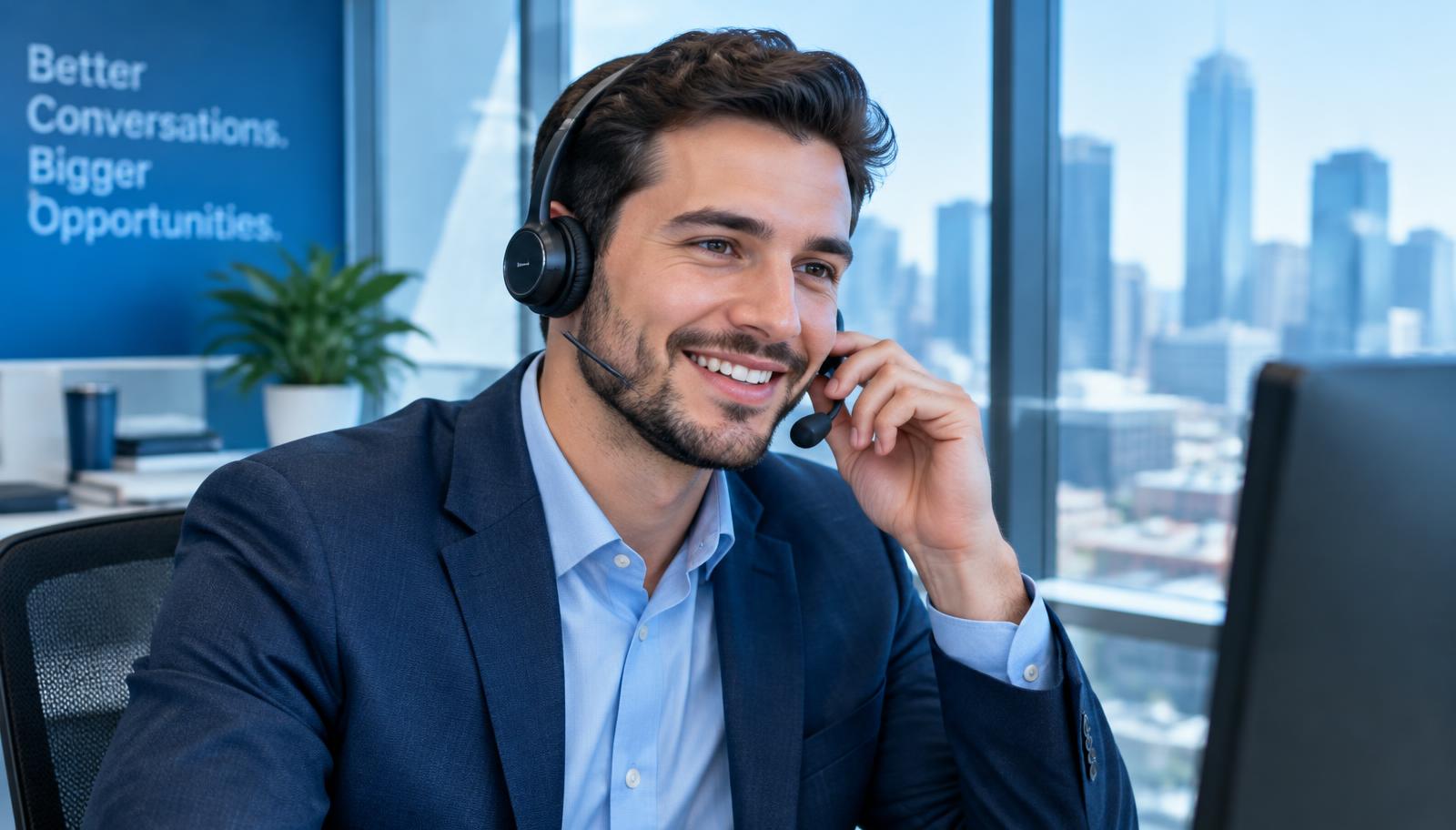 Outbound sales representative on a call with a prospect